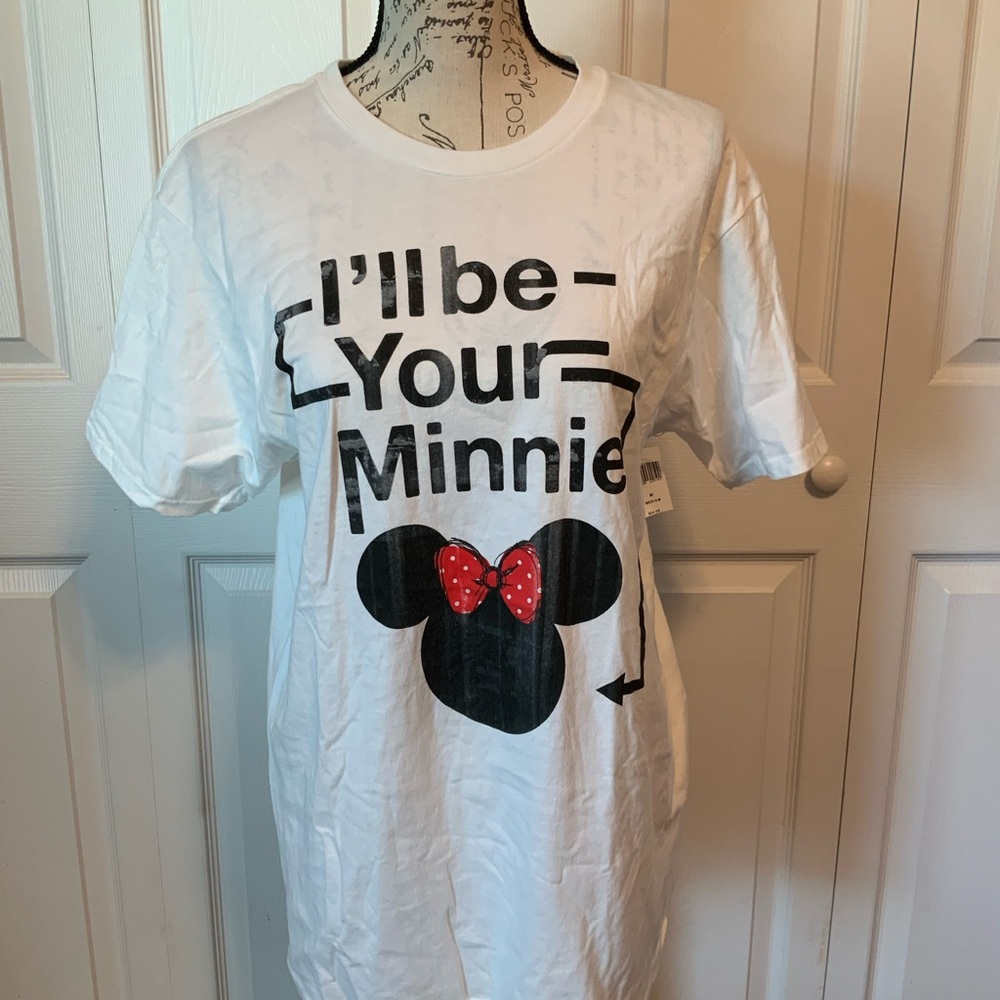 White and Black Short Sleeve Tee with Minnie Mouse Graphic